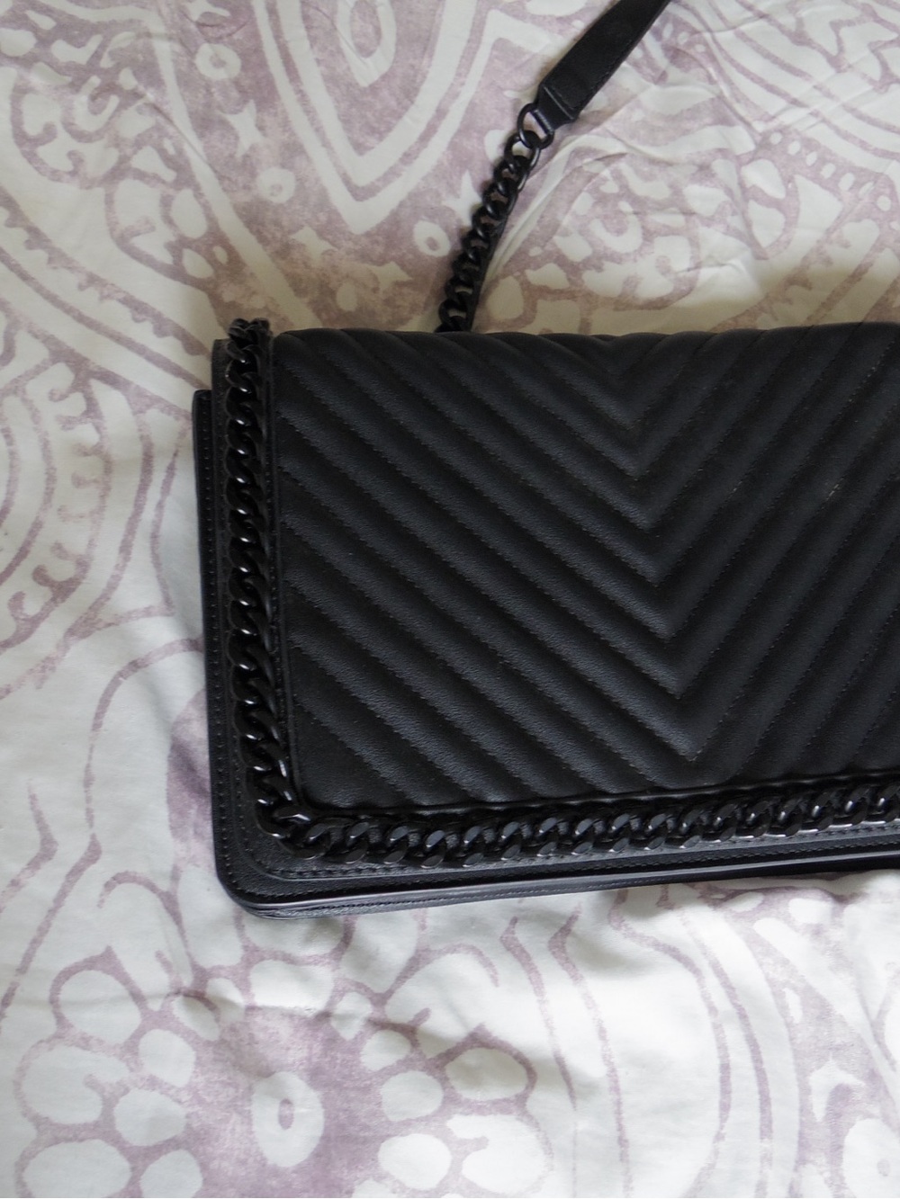 Black Quilted Chain-Trim Shoulder Bag - Women
